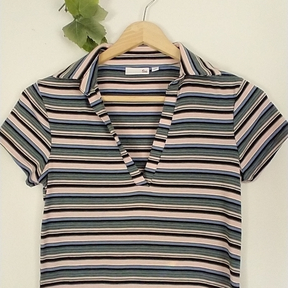 So 90's Y2K Grunge Striped Collared Midi Dress Size Small - Picture 5 of 11